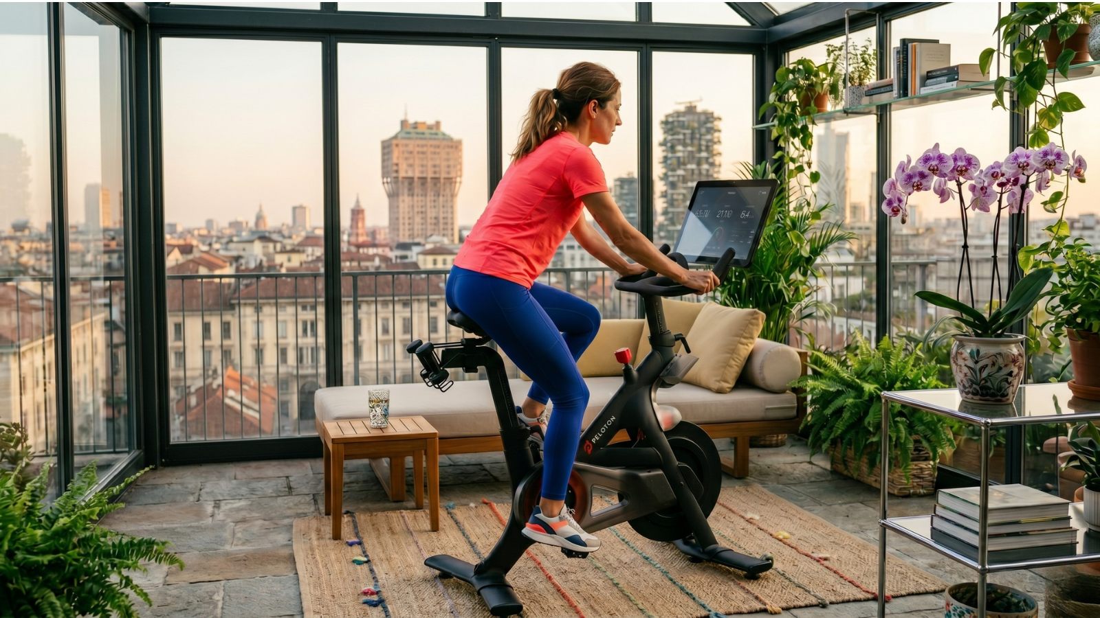 Allenamento con cyclette in terrazza